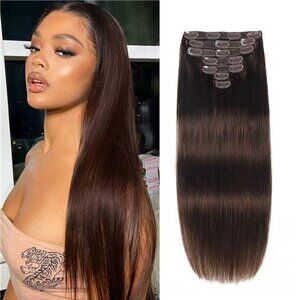 Light Brown Clip In Hair Extension Real Human Hair For Women 7pcs 120g(14", 4# )